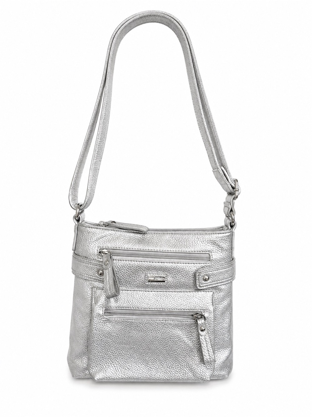 Vintage Metallic Silver Faux Leather Crossbody Bag